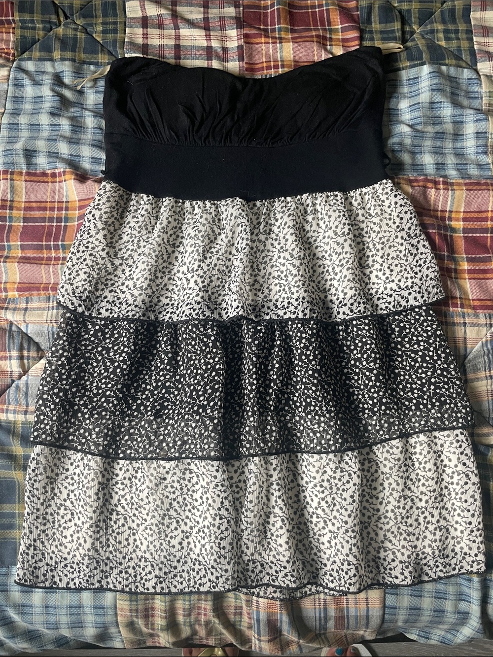 Shasa Strapless Black and White Tiered Sundress